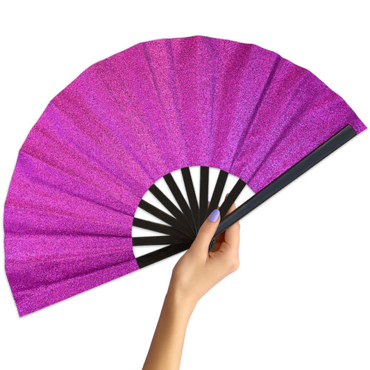 Purple Glitter Large Hand Fan