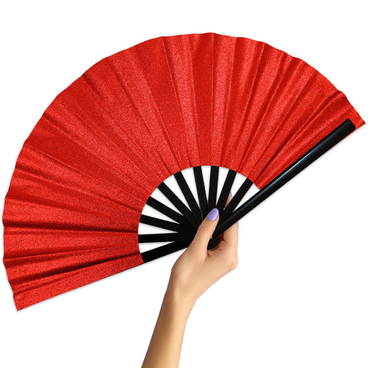 Red Glitter Large Hand Fan