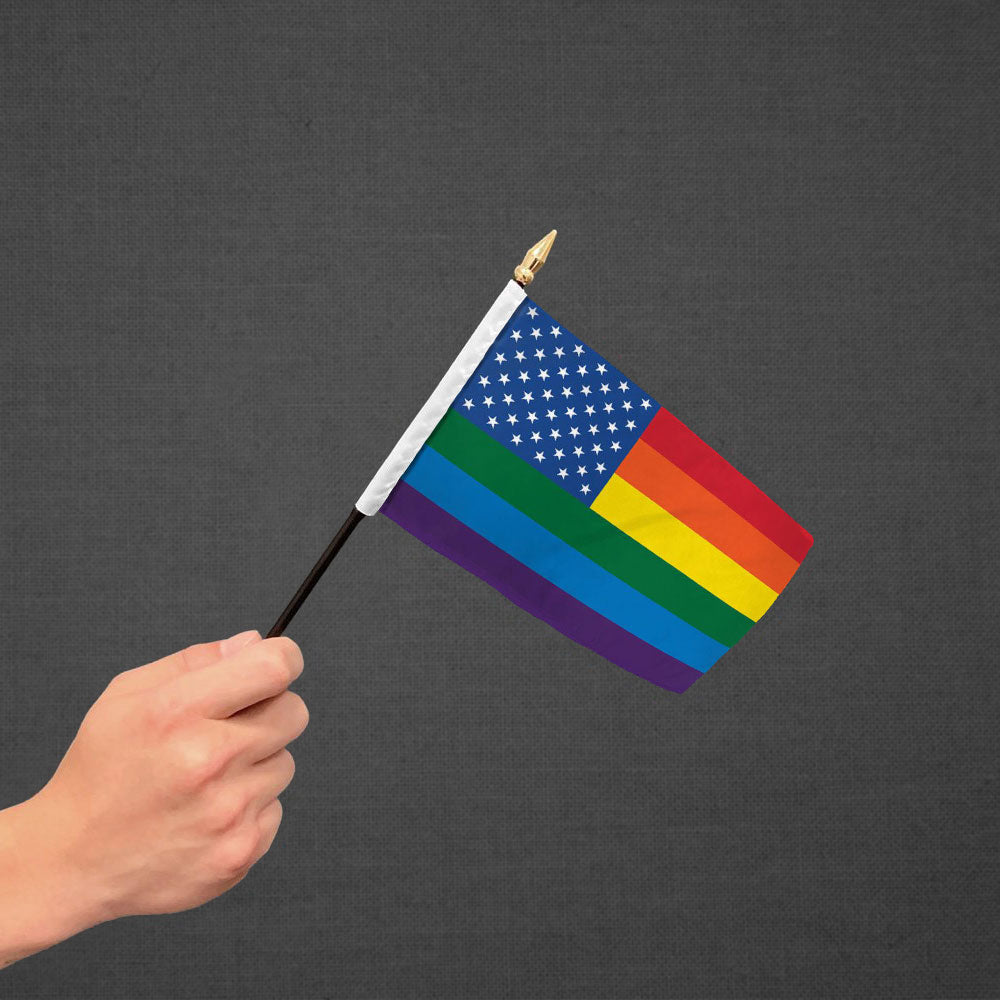 Rainbow American Stick Flag 4x6in