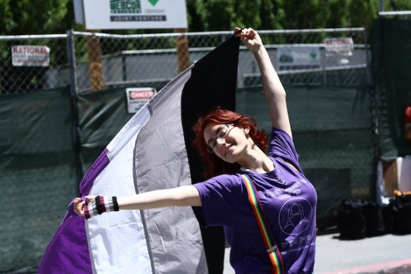 Asexual Flag 3x5ft Held Behind Woman at Parade