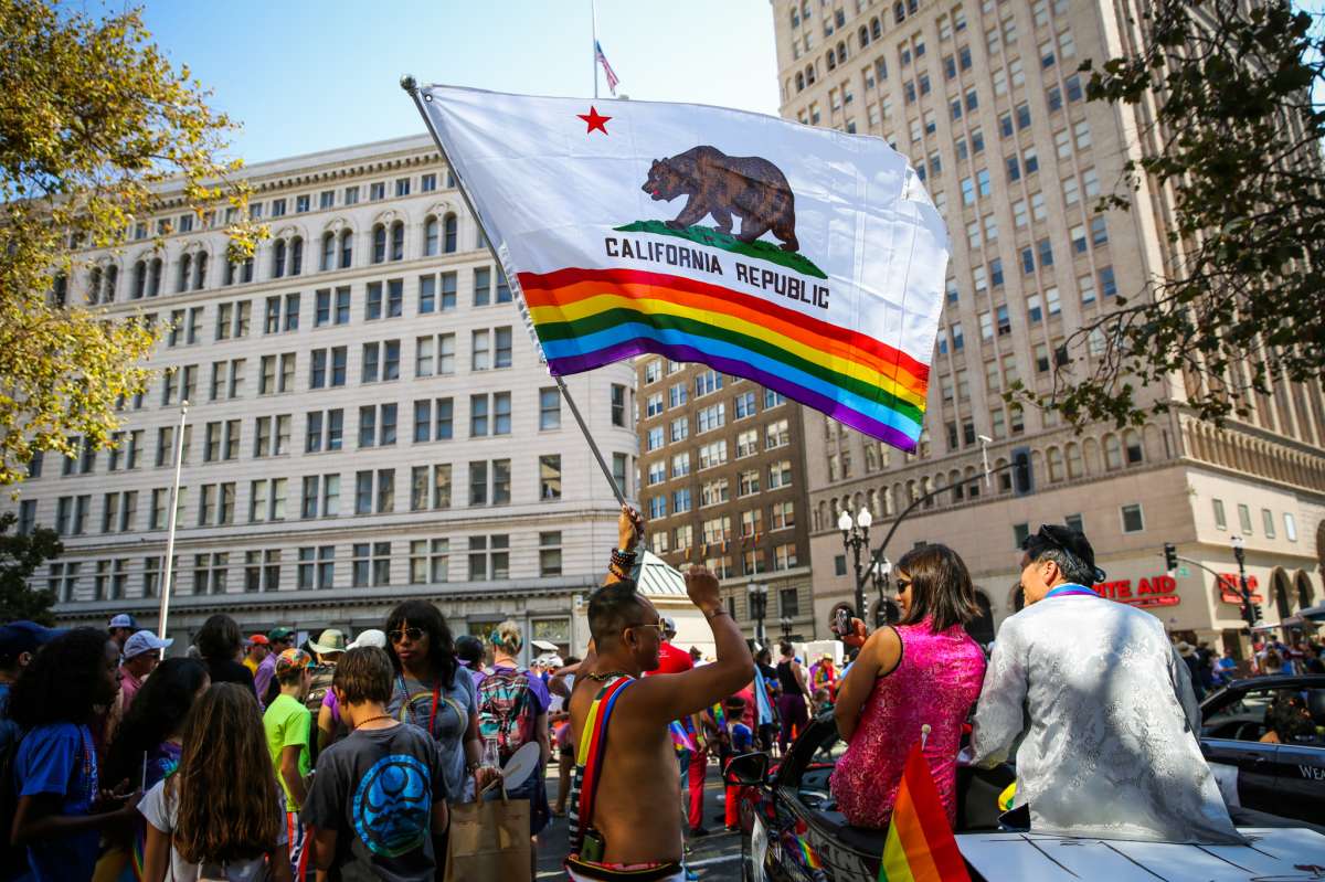California Rainbow Flag 3x5ft on Pole at Parade