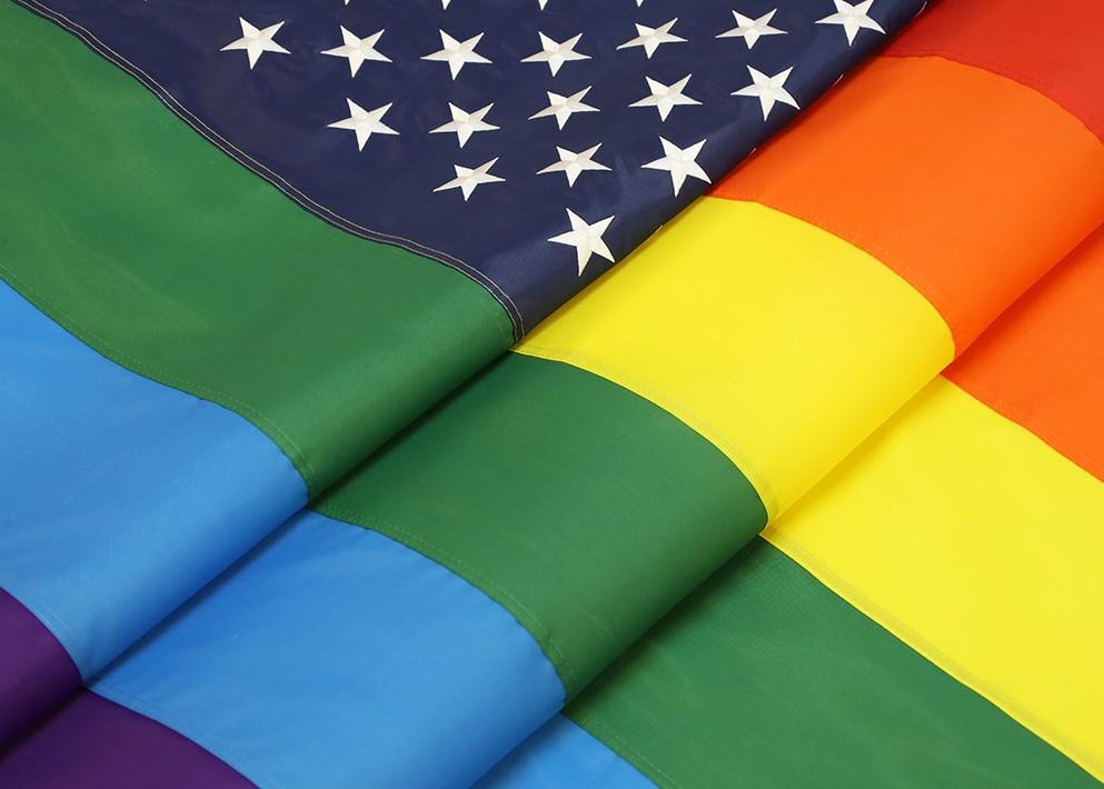 Embroidered Rainbow American Flag 3x5ft Close up of Stitching