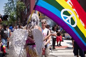 Rainbow Peace Sign Flag 3x5ft on Pole at Parade
