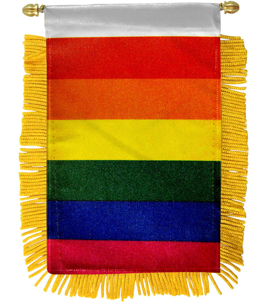 Rainbow (6 Stripe) Rear View Mirror Flag 4x6in