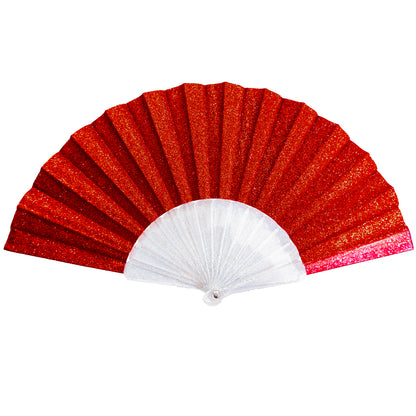 Red Glitter Small Hand Fan (Clear Handle)
