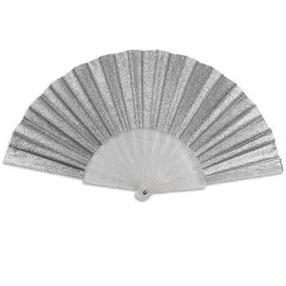 Silver Glitter Small Hand Fan (Clear Handle)