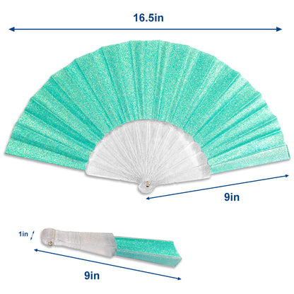 Mermaid Green Glitter Small Hand Fan (Clear Handle)