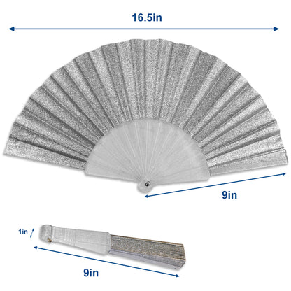 Silver Glitter Small Hand Fan (Clear Handle)
