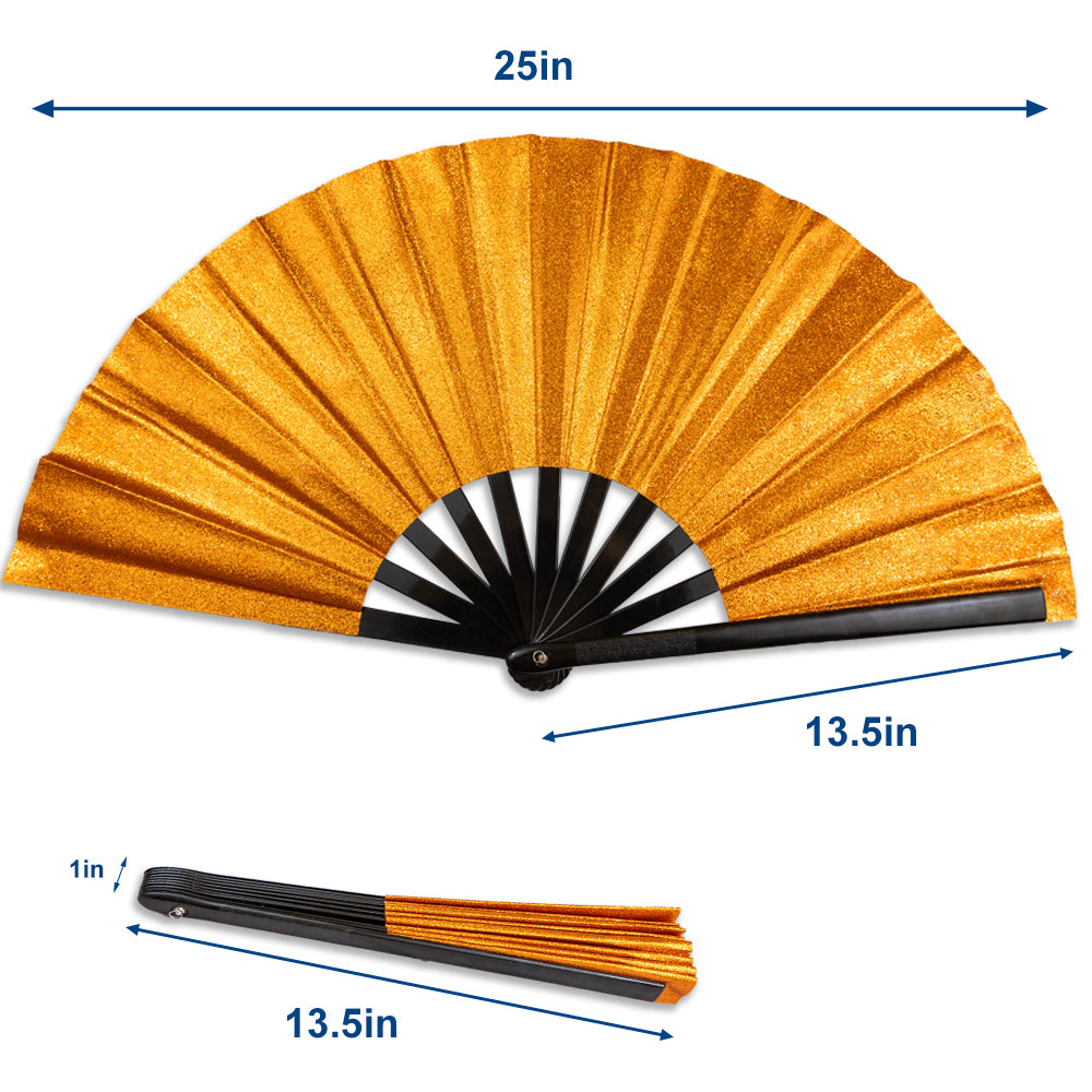 Orange Glitter Large Hand Fan