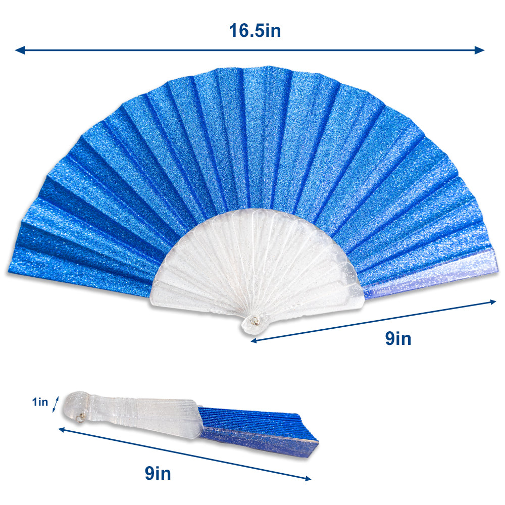Royal Blue Glitter Small Hand Fan (Clear Handle)