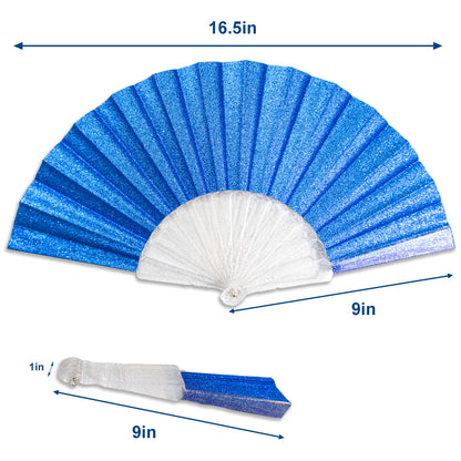 Royal Blue Glitter Small Hand Fan (Clear Handle)