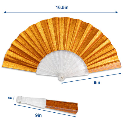 Orange Glitter Small Hand Fan (Clear Handle)