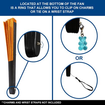 Orange Glitter Large Hand Fan