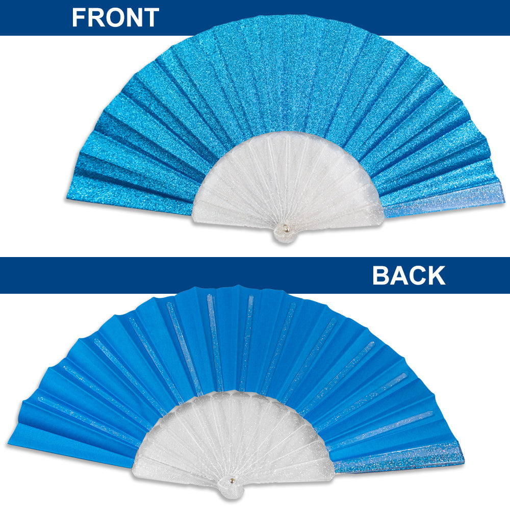 Sky Blue Glitter Small Hand Fan (Clear Handle)