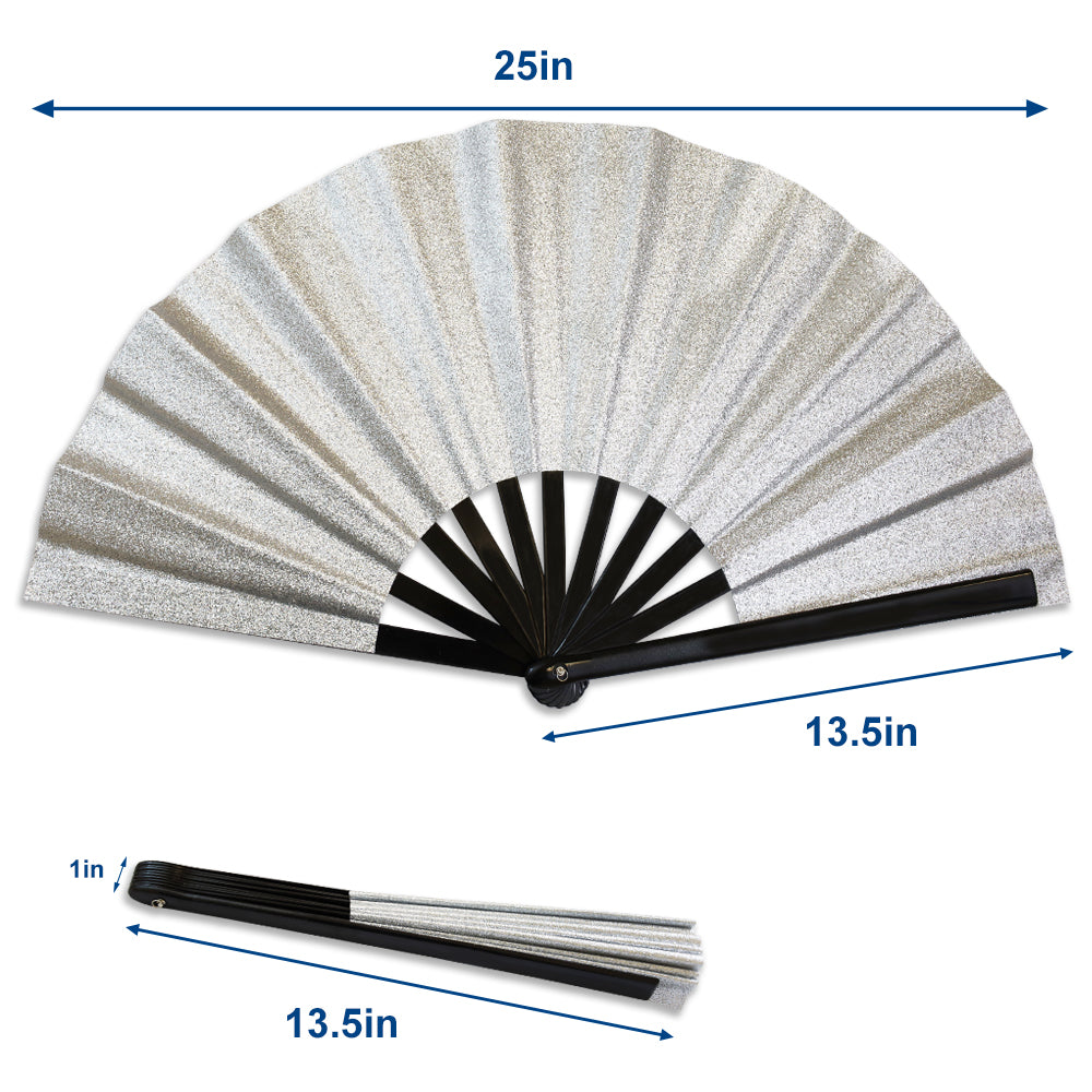 Silver Glitter Large Hand Fan