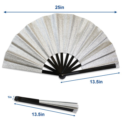 Silver Glitter Large Hand Fan