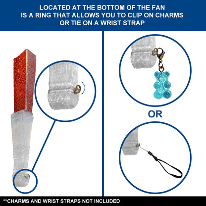 Red Glitter Small Hand Fan (Clear Handle)