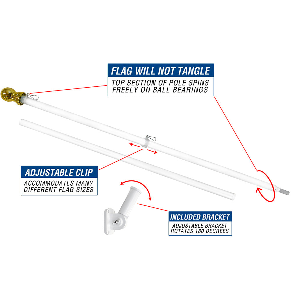 6ft Tangle Free Flag Pole & Bracket Kit - White