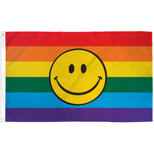 Rainbow Happy Face Flag 3x5ft