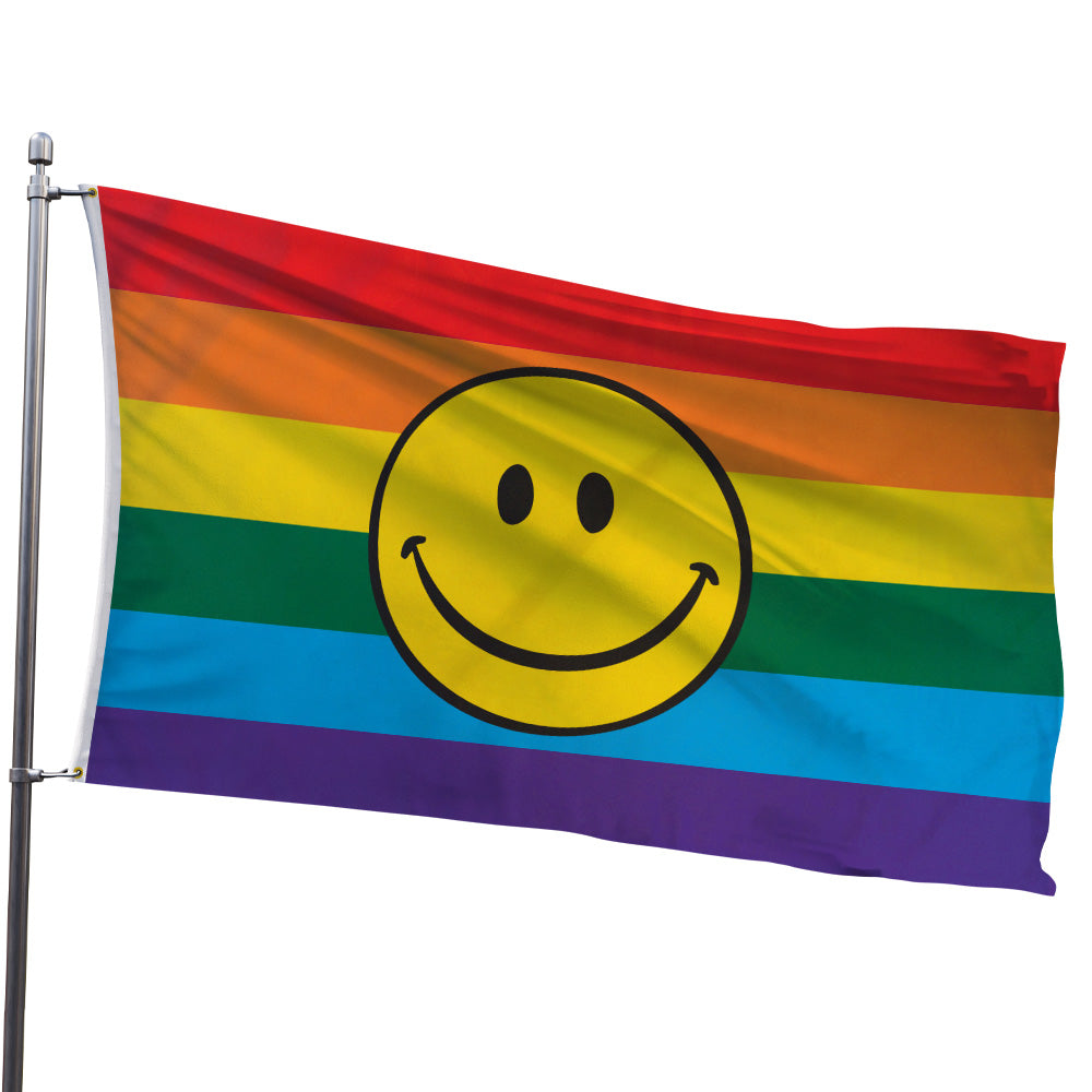 Rainbow Happy Face Flag 3x5ft