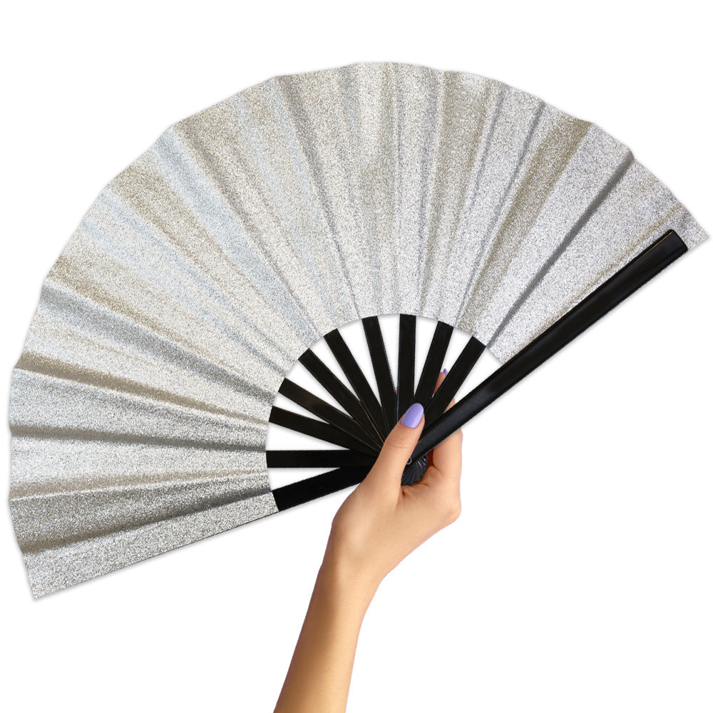 Silver Glitter Large Hand Fan