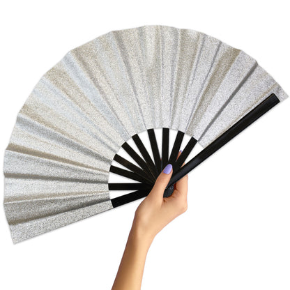 Silver Glitter Large Hand Fan