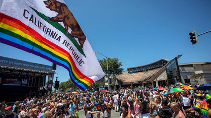 California Rainbow Flag 3x5ft on Pole at Parade