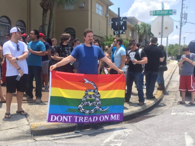 Don't Tread on Me (Gadsden) Rainbow Flag 3x5ft Held in Front of Group