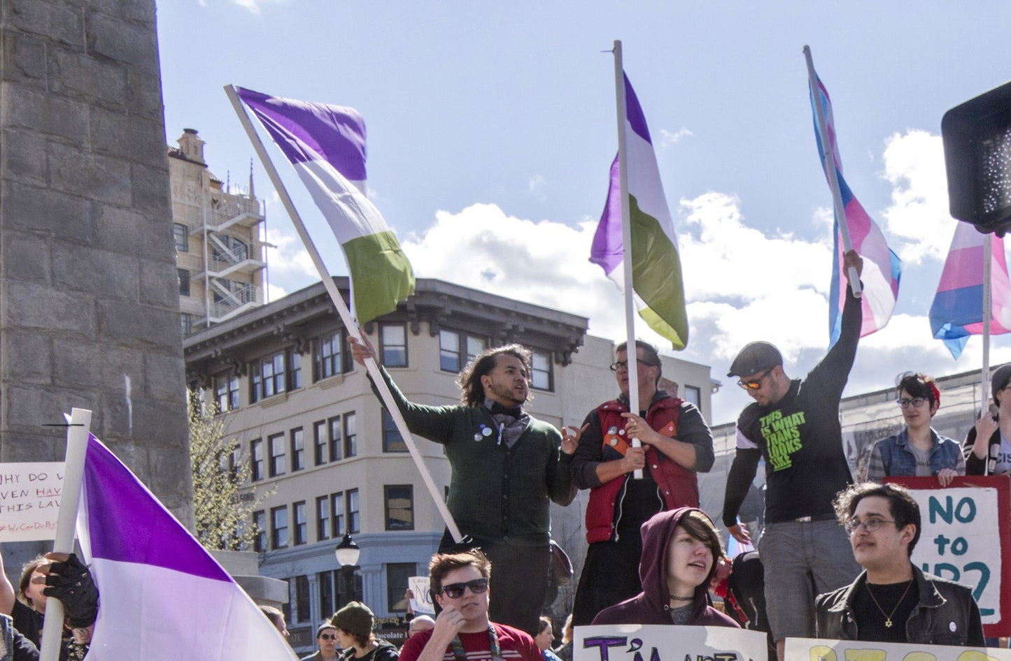 Group of People holding Genderqueer Flags 3x5ft