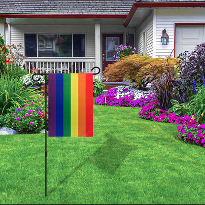 3-Piece Garden Pole with Rainbow Garden Flag in Yard