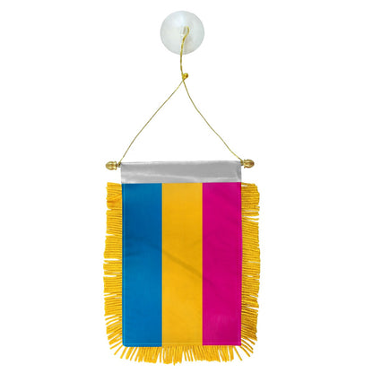 Pansexual Rear View Mirror Flag 4x6in String & Suction Cup Included