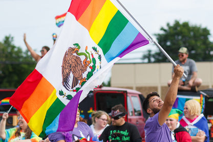 Mexico Rainbow Flag 3x5ft on Pole at Parade