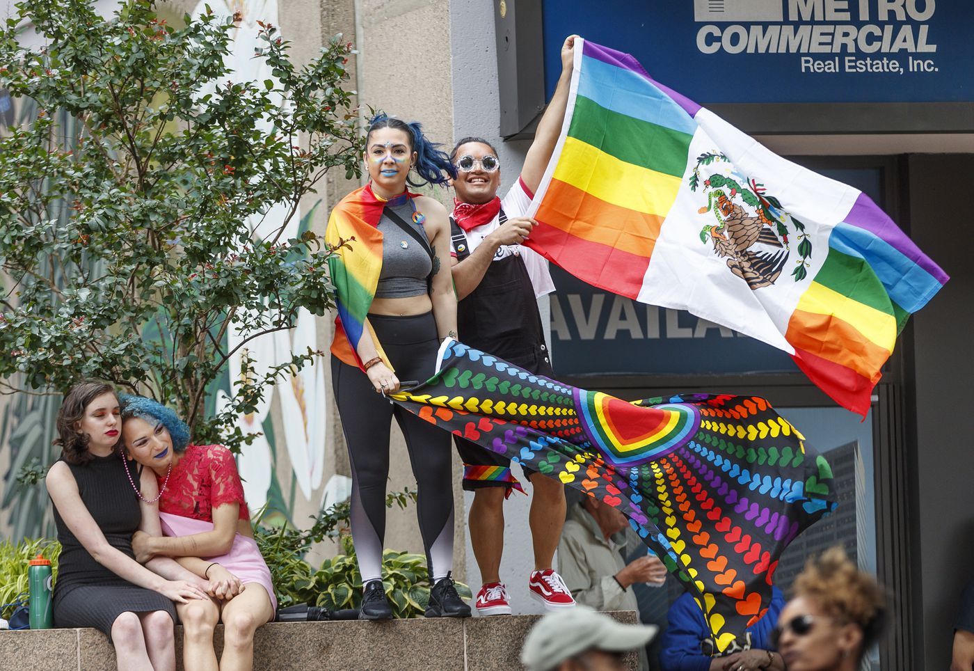 Mexico Rainbow Flag 3x5ft on Pole at Parade