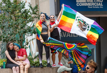 Mexico Rainbow Flag 3x5ft on Pole at Parade