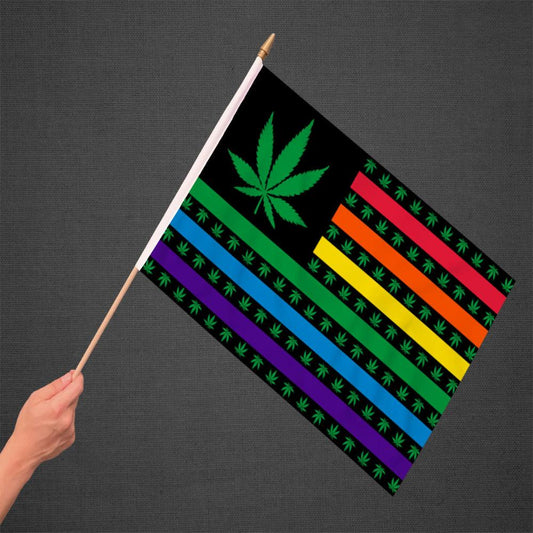 Marijuana Rainbow USA Stick Flag 12x18in