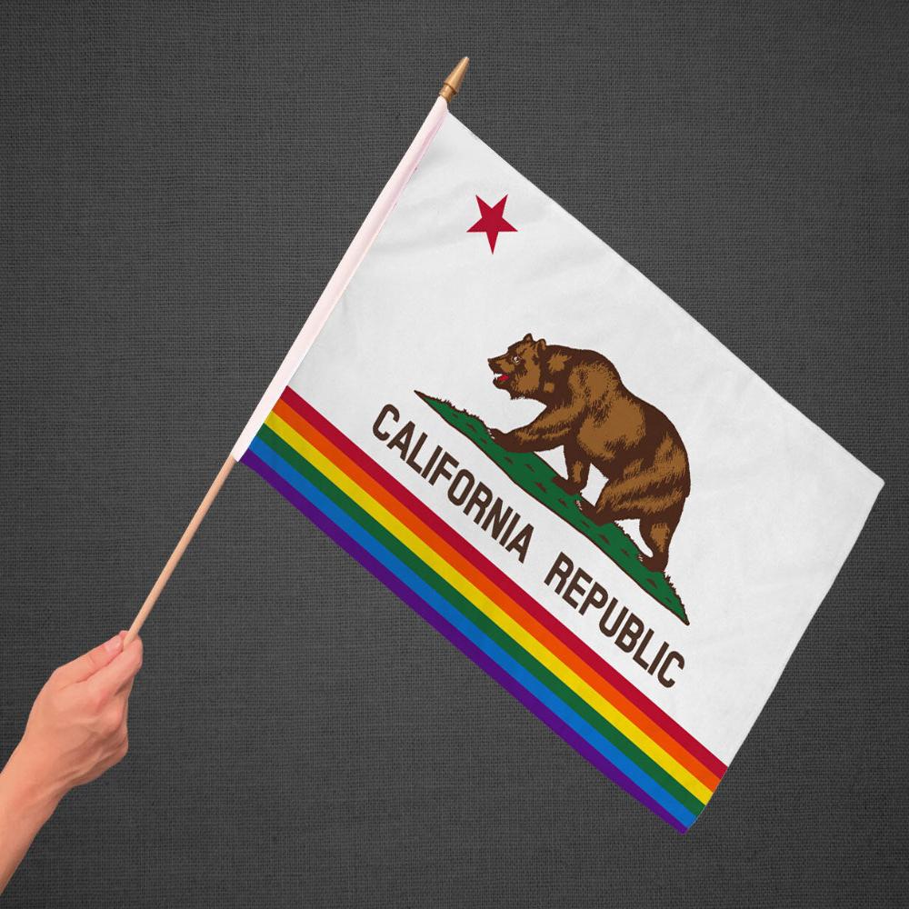 California Rainbow Stick Flag 12x18in