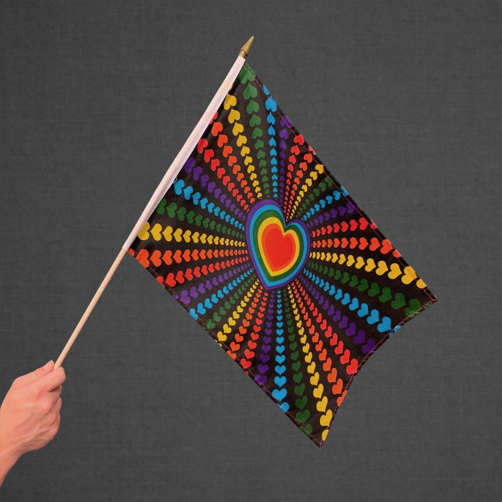 Rainbow Hearts Stick Flag 12x18in